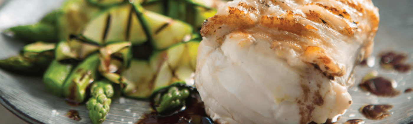 Grilled monkfish with red wine sauce