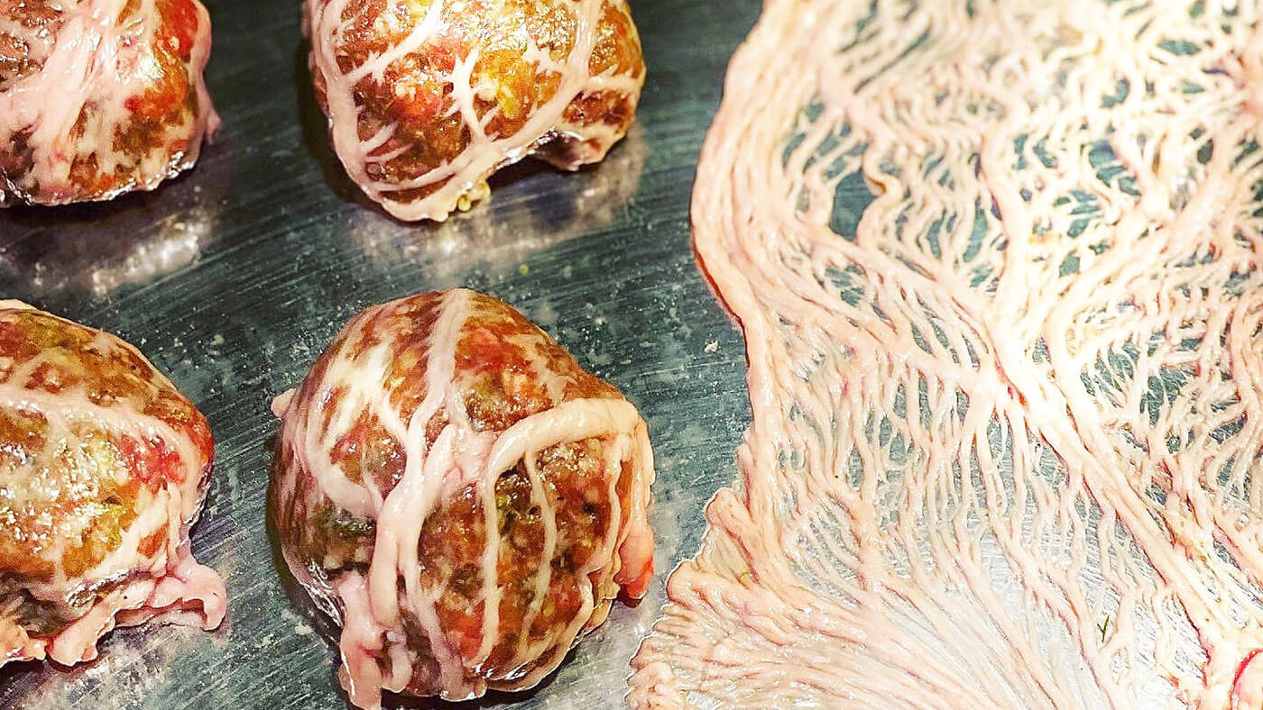 Spicy Venison Meatballs Wrapped in Caul Fat