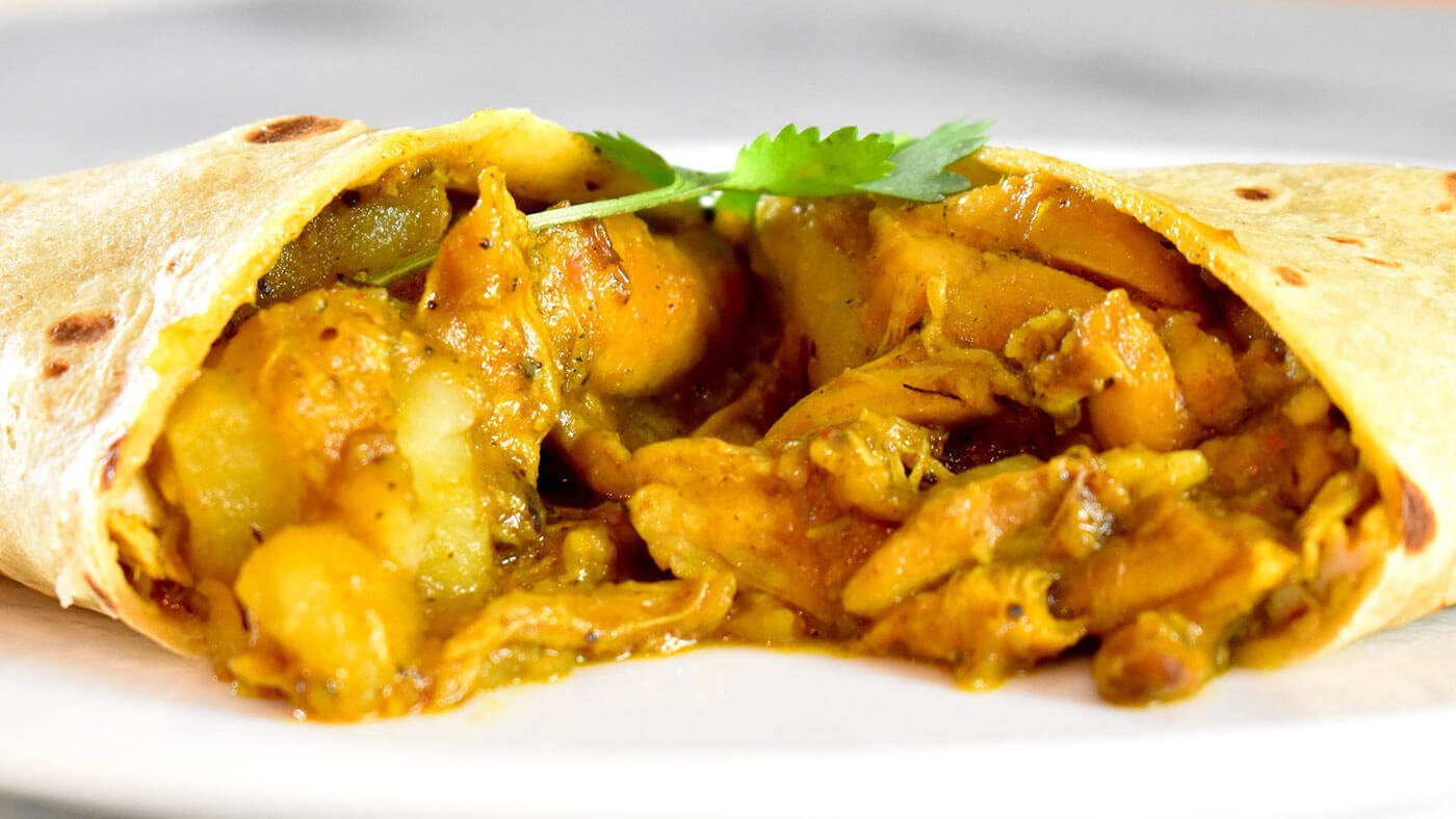 trini rabbit roti wraps