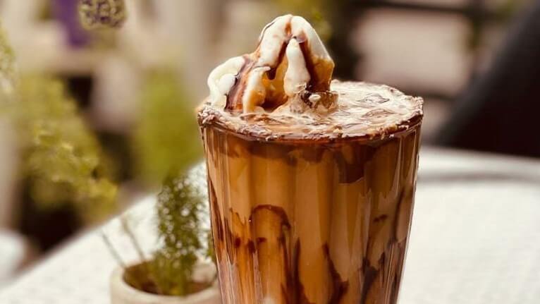 Homemade caramel coffee macchiato