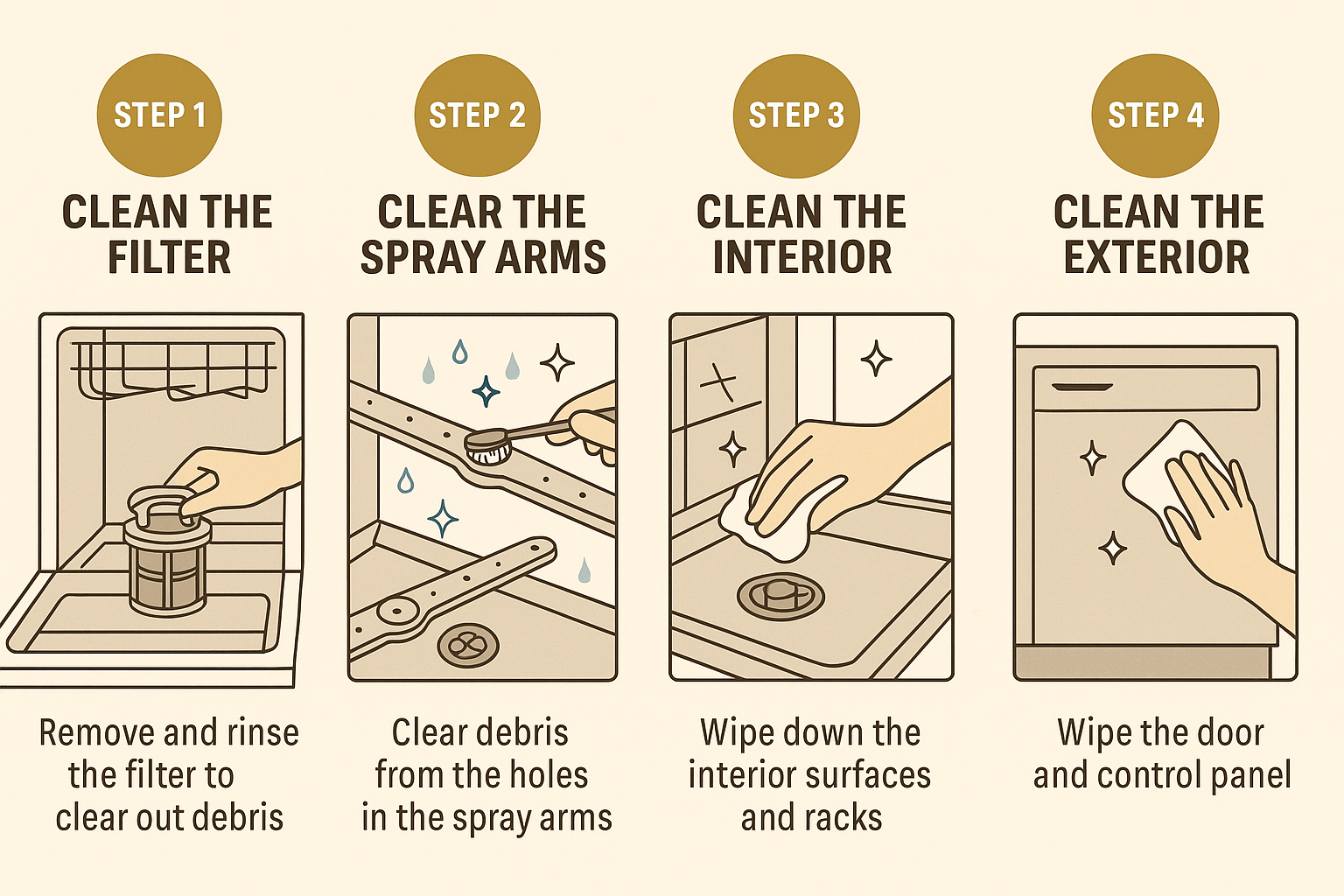 Steps to clean your dishwasher infographic