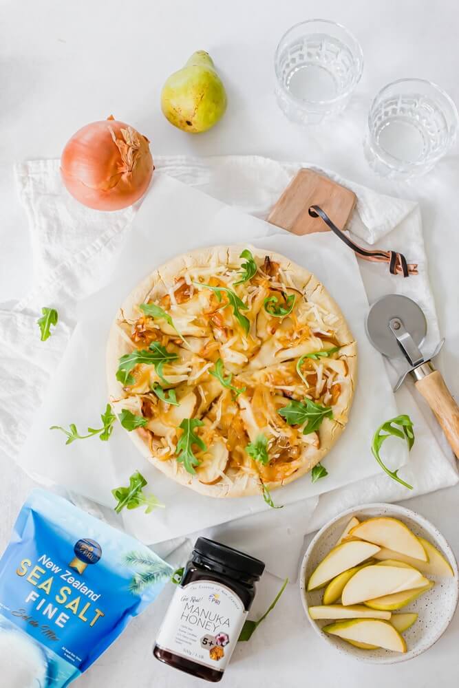 Pear Honey Caramelized Onion Pizza