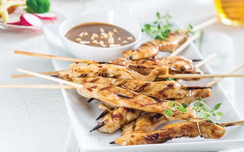 Grilled Chicken Satay with Honey Peanut Sauce