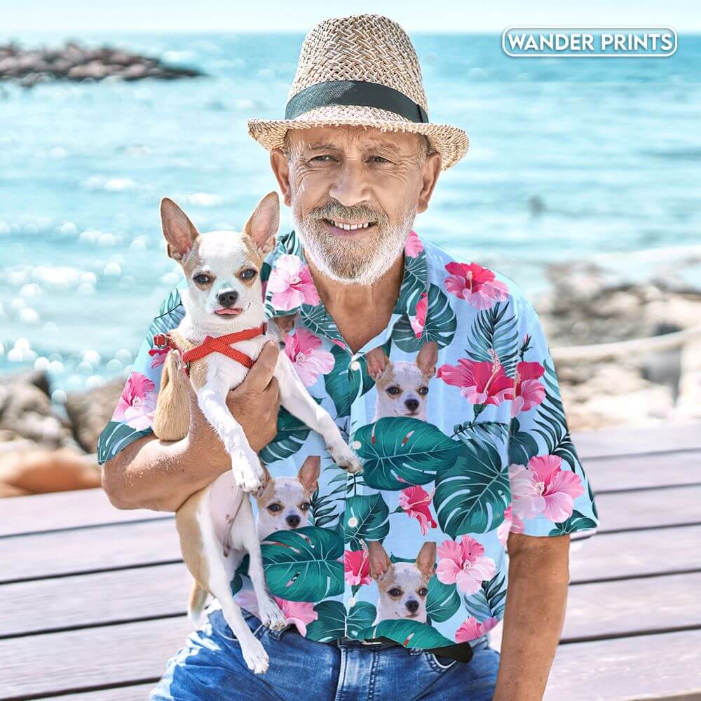 A happy man in his unique Hawaiian shirt