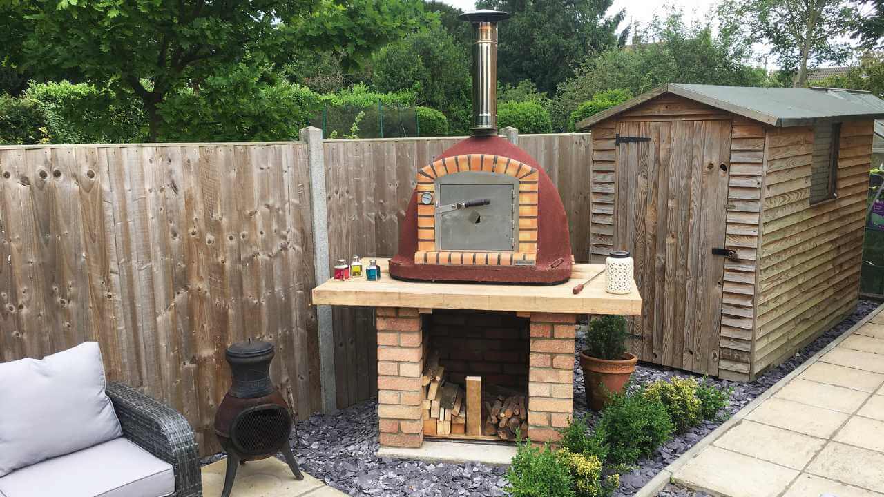 Pizza Oven Stand Made Out of Sleepers With Wood Store and Work Station 