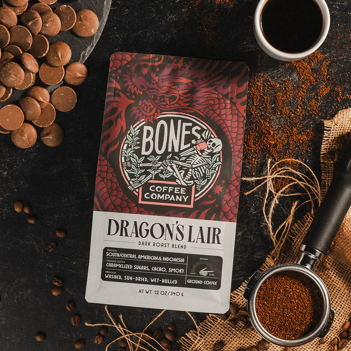  flat lay of dark roast blend packet