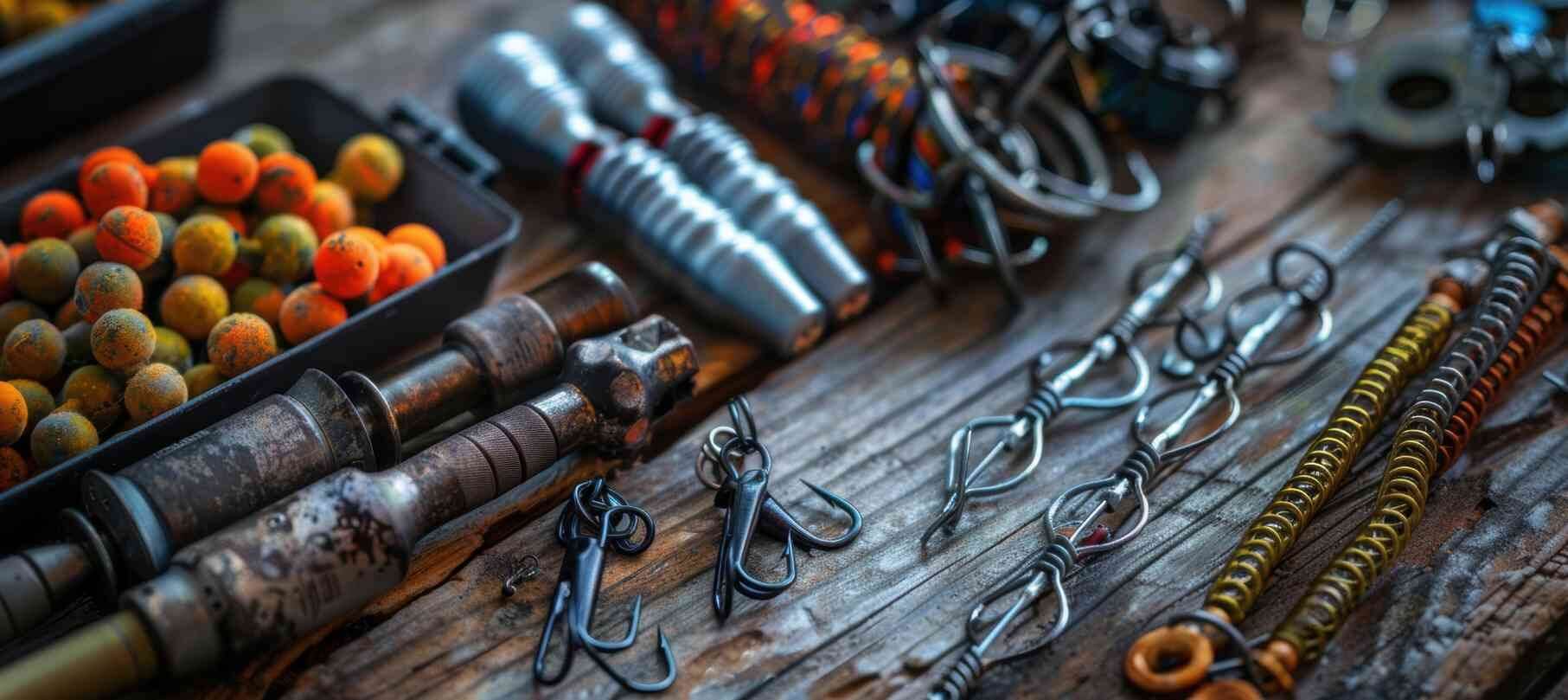 A set of fishing accessories and gear