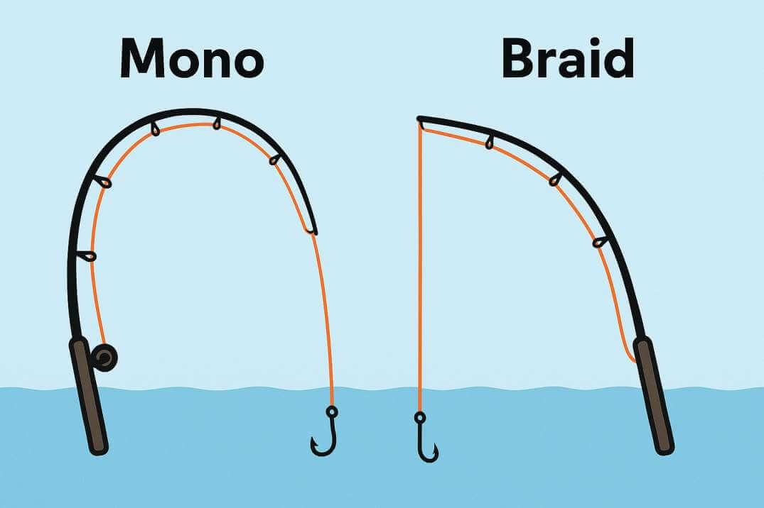 Braided vs monofilament fishing line side-by-side infographic.