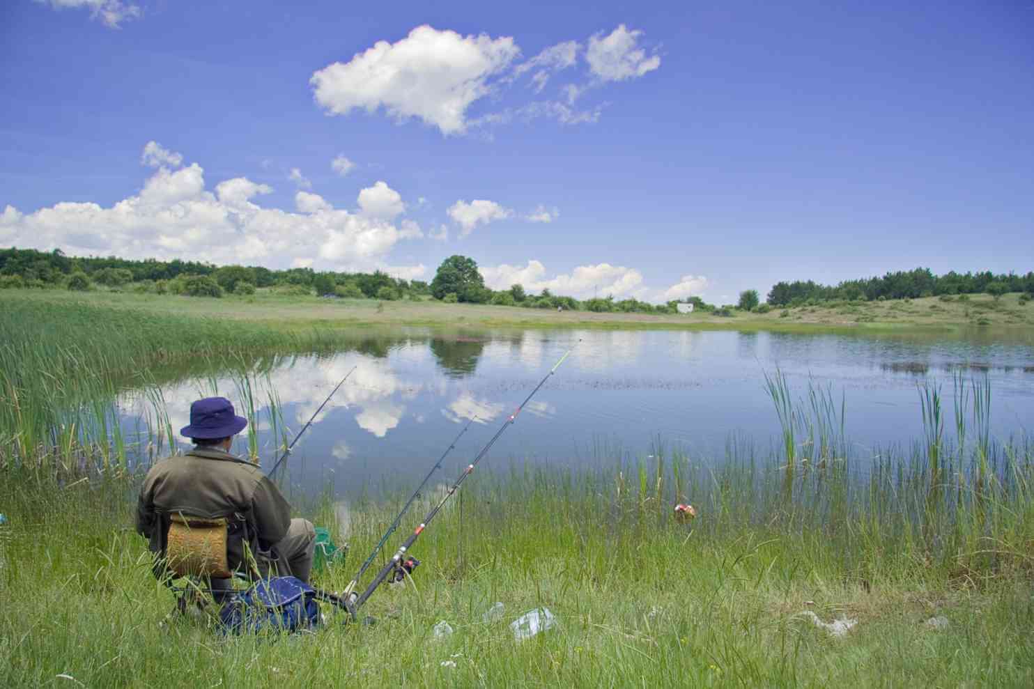 Angler fishing from the shore, demonstrating techniques on how to catch shrimp from shore.