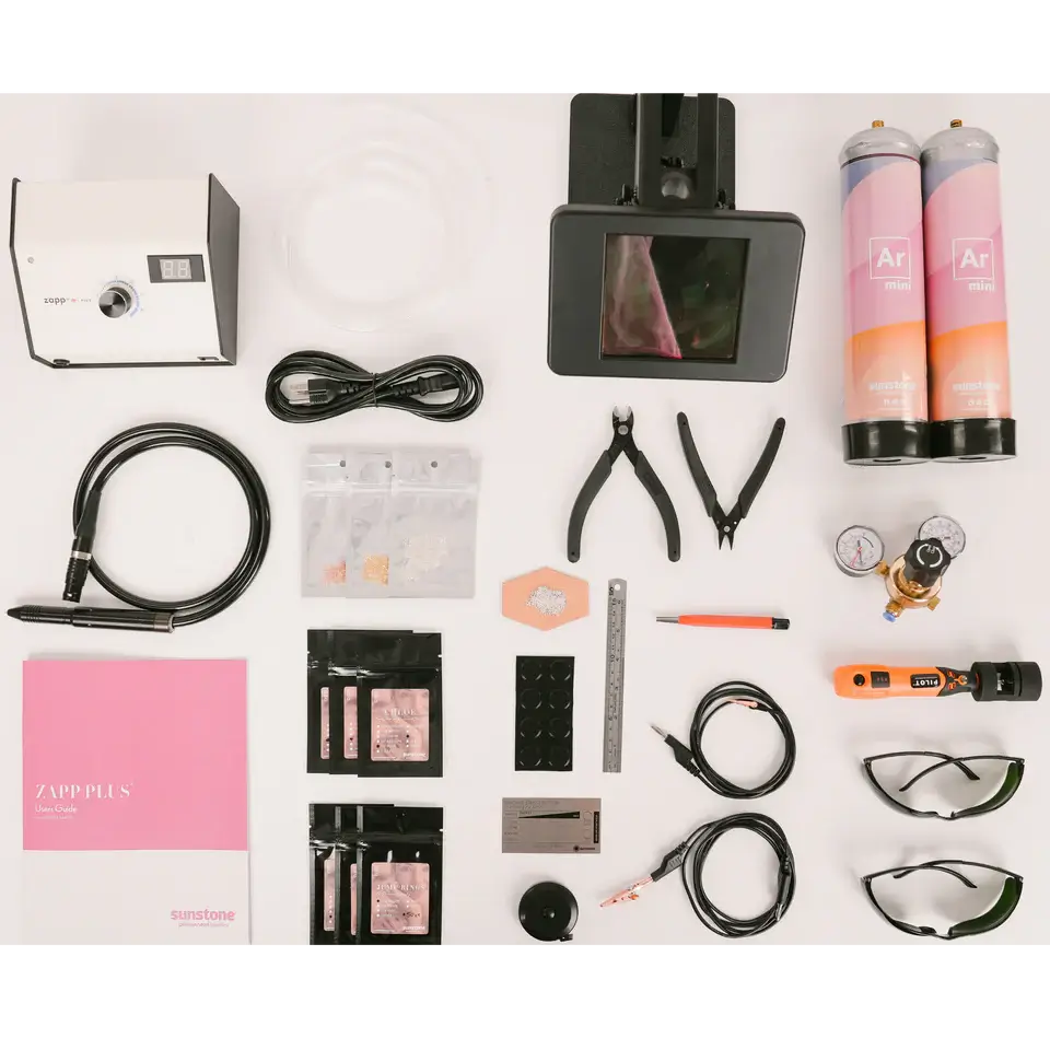 A flat lay of Sunstone's Zapp Plus Starter Kit