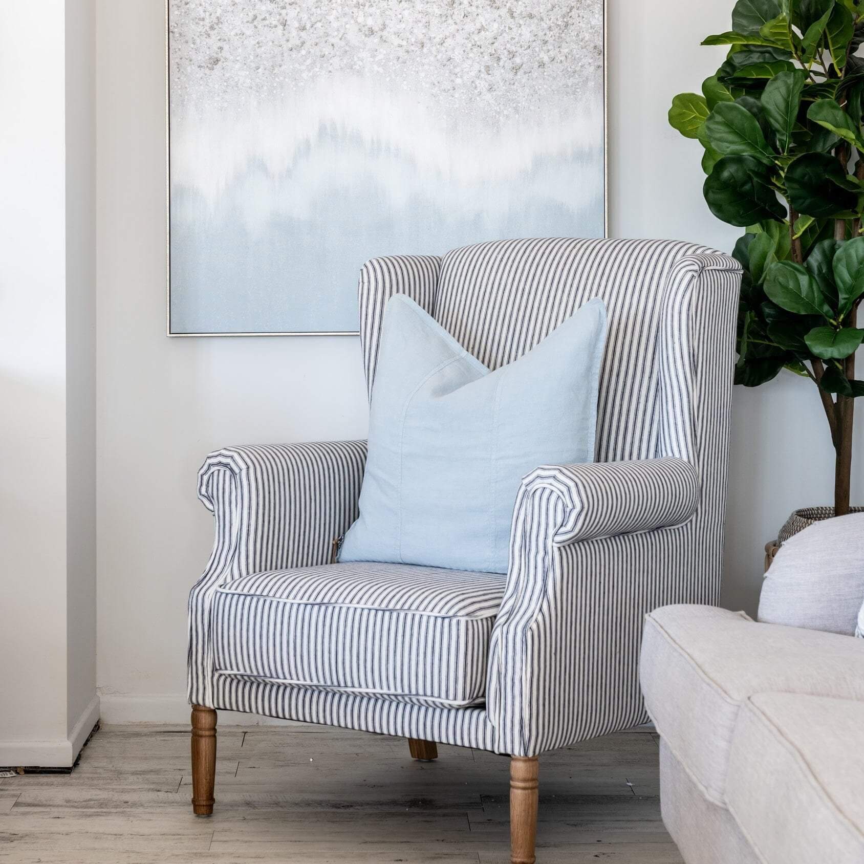 navy and white stripe armchair
