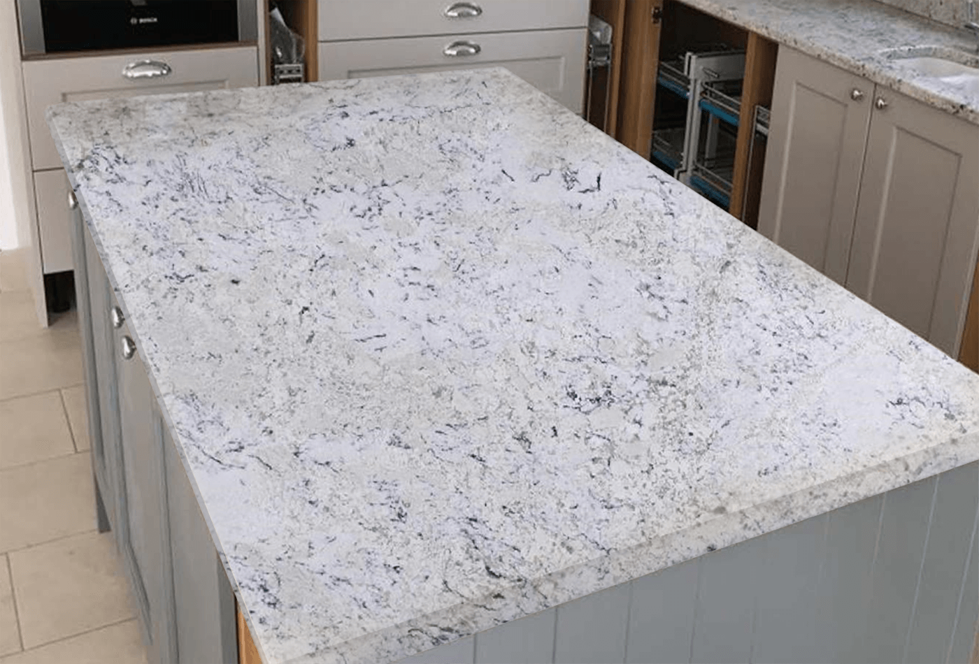 bianco romano granite in cream kitchen