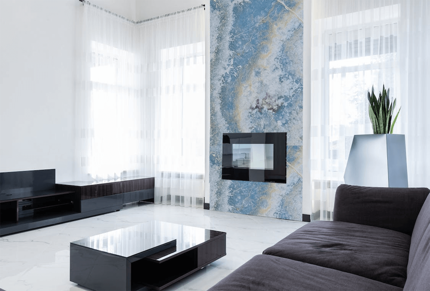 Blue Onyx For Backlit Wall Design Interior