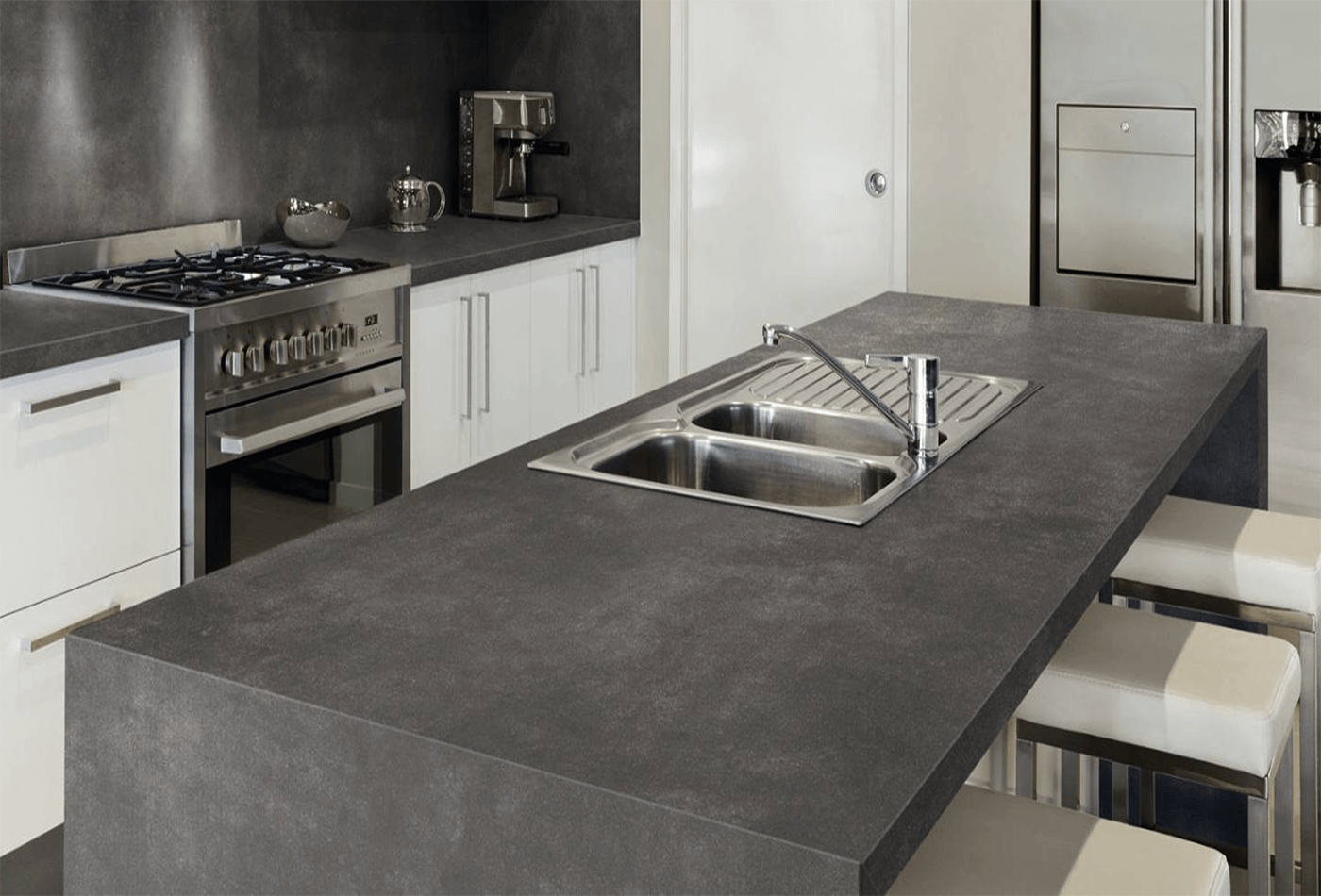 Dark Cimento Quartz; Create A Grey Kitchen To Stay Trendy