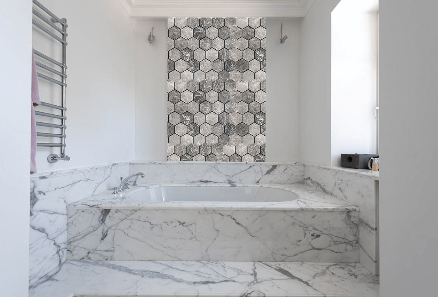 Silver Moon Marble Mosaic Hexagon Tiles Texture & Appearance