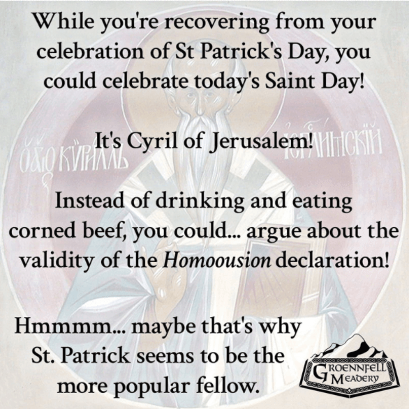 THURSDAY FUN FACT 3-18: CYRIL OF JERUSALEM