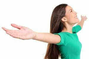 Woman celebrating healthy choices that prevent shorter telomeres by avoiding sugar-sweetened sodas