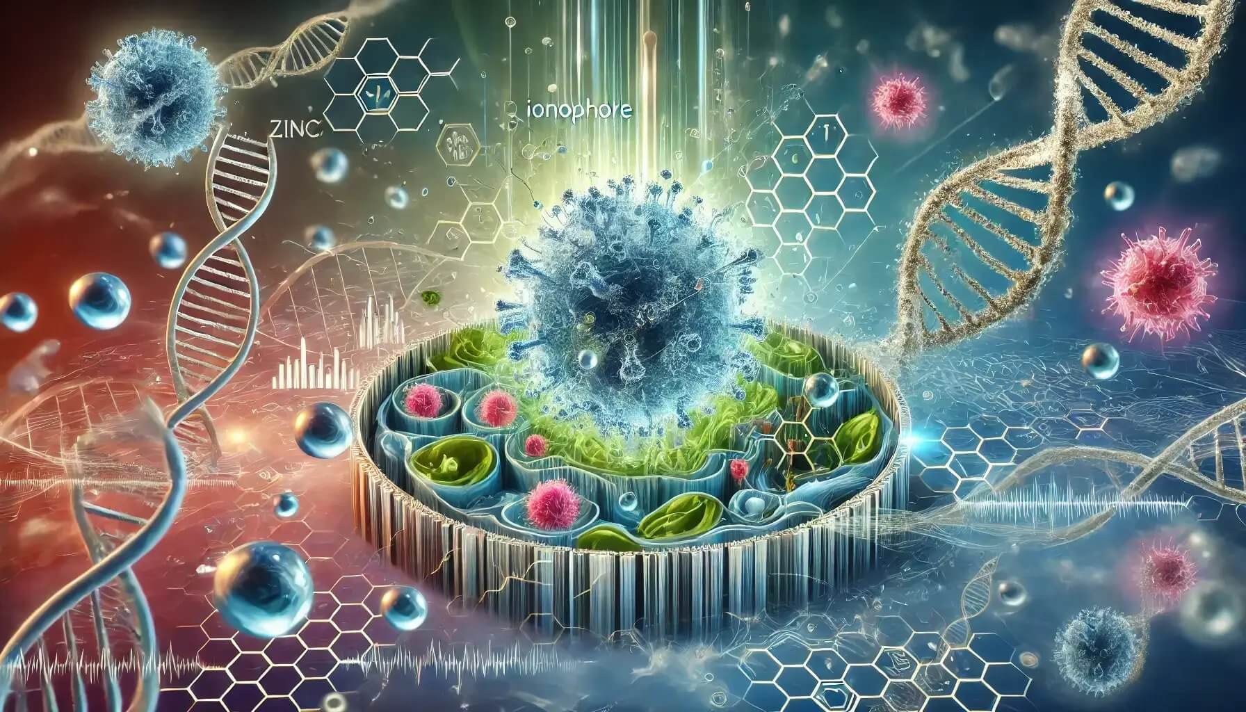 Natural ingredients and ionophore zinc supplements demonstrating advanced mineral delivery systems for longevity and healthy aging applications