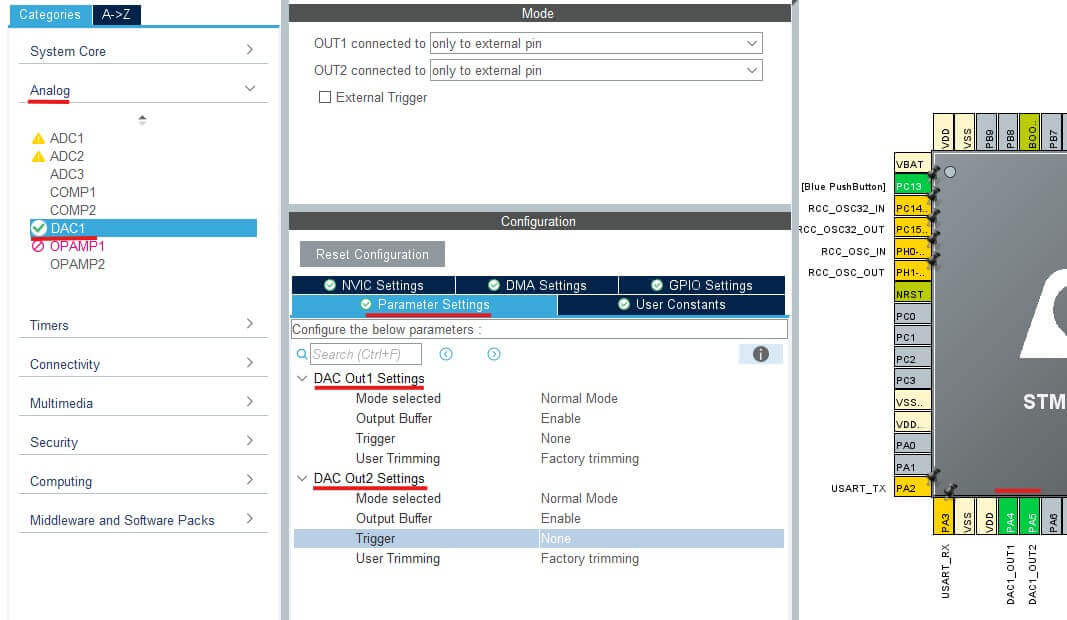 STM32 DAC CubeMx Configuration