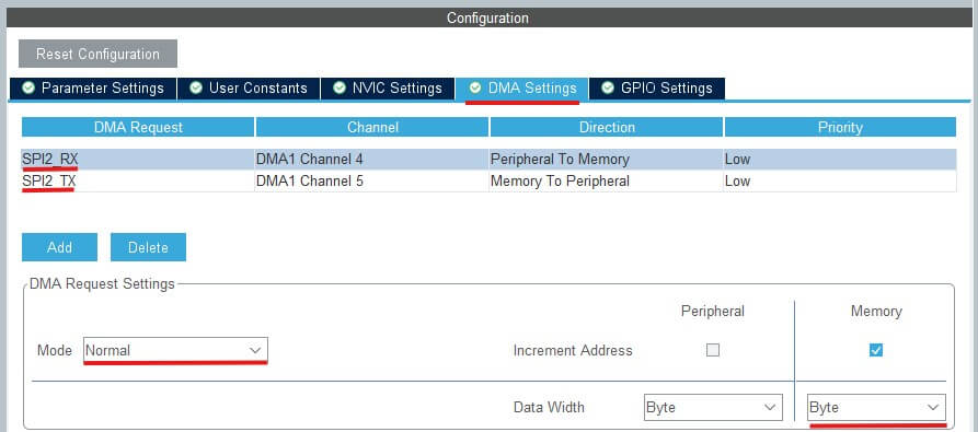 STM32 SPI DMA settings