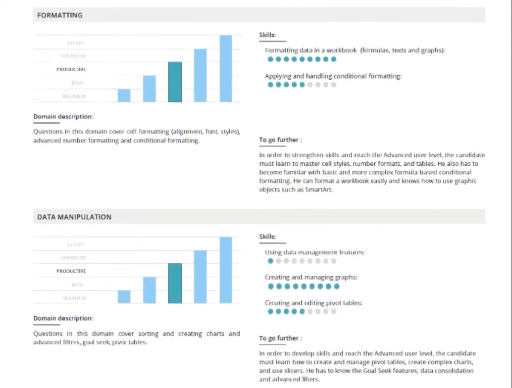 Assessment results for digital skills certification