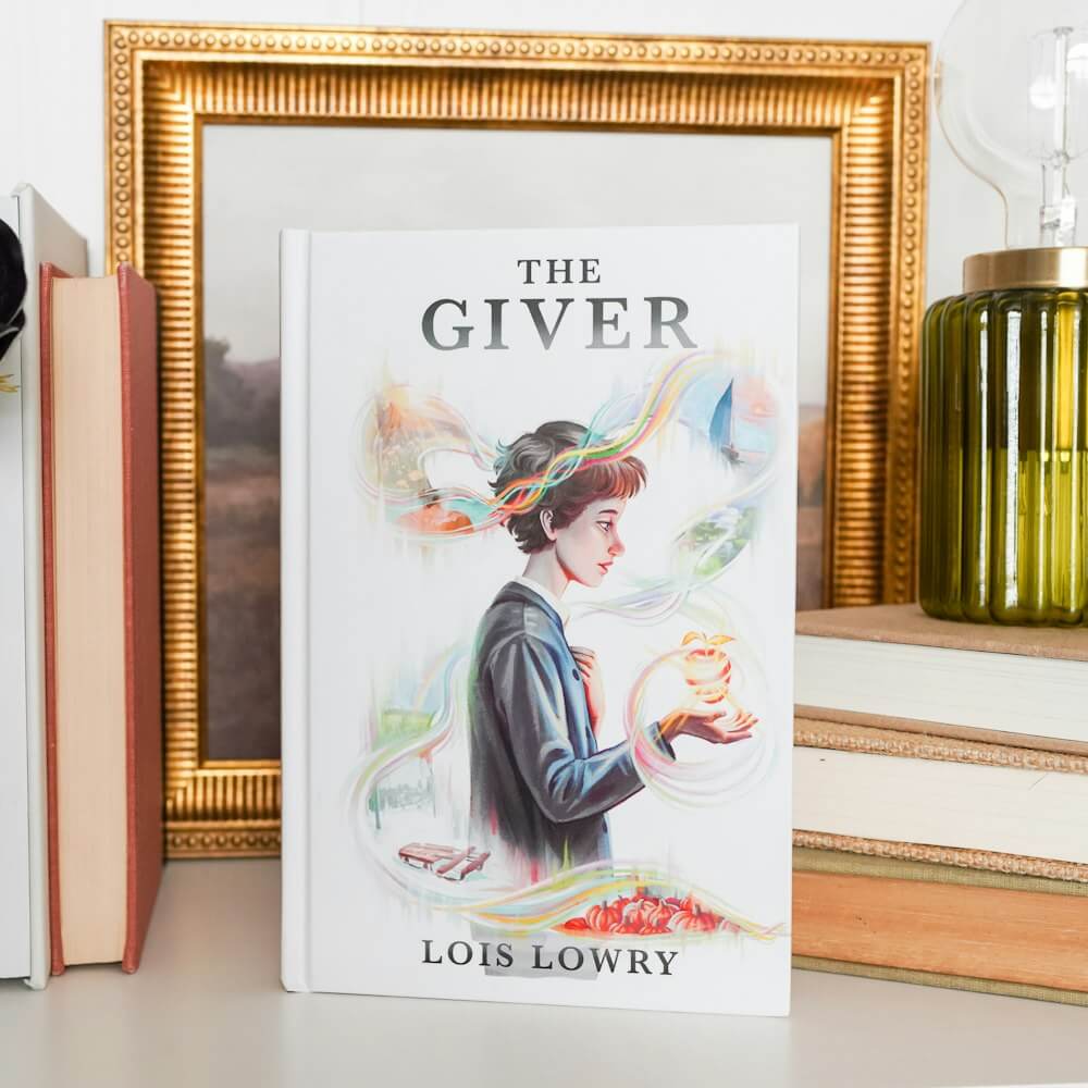 Front Cover of The Giver LitJoy Edition by Lois Lowry, featuring Jonas. Artwork by @alysestew.art.