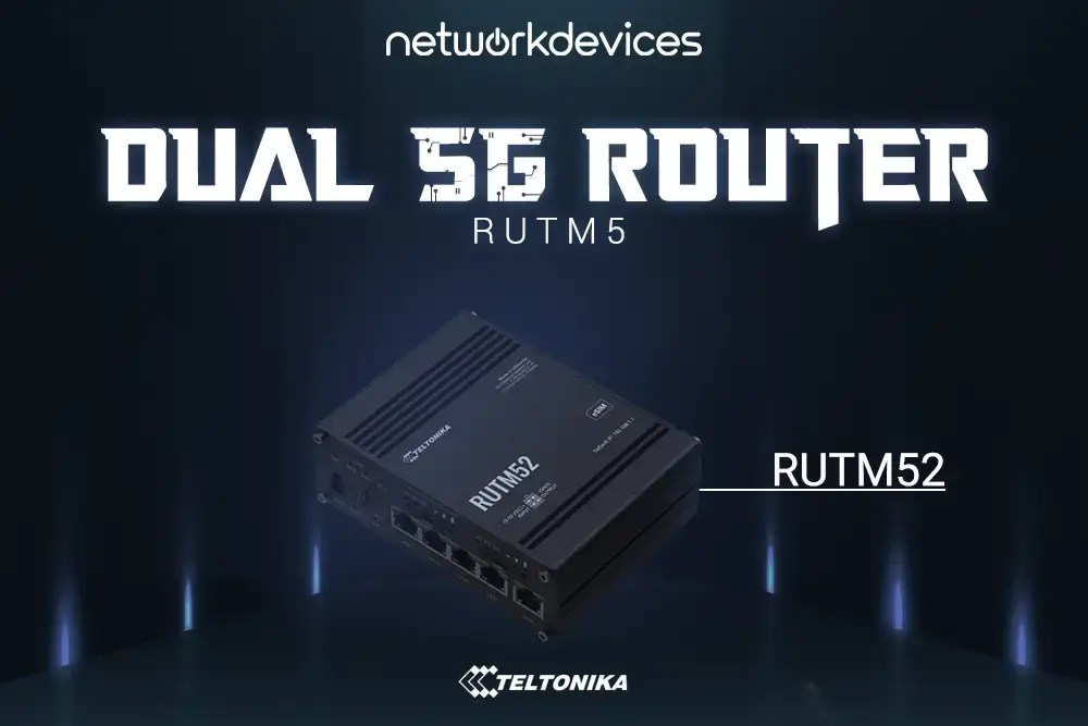 Teltonika RUTM52 dual 5G router for industrial IoT and smart connectivity, featuring rugged design and advanced network solutions.