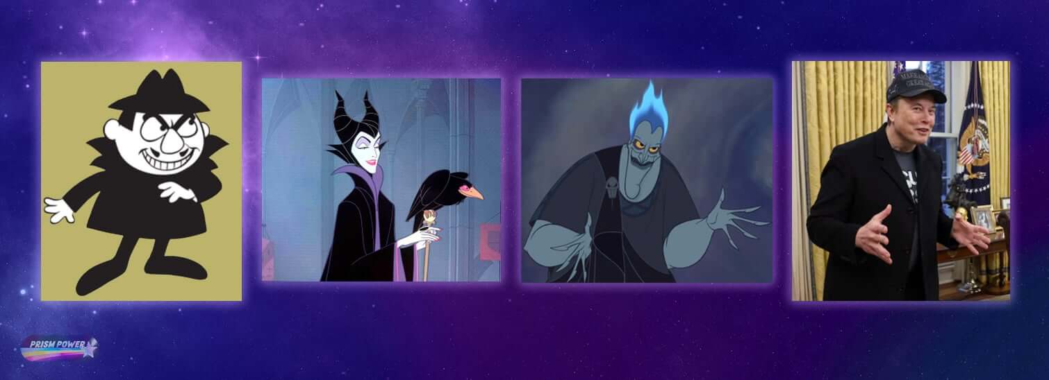 Evil characters and bad guys wearing dark colors, for Ep.04 of Prism Power, "Storytelling with Color."