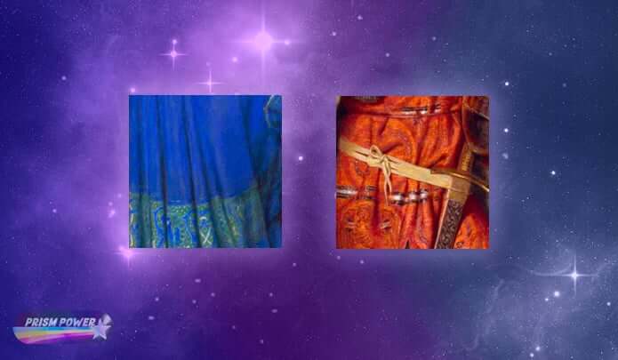 Clothing close ups from the painting Hellelil and Hildebrand, the Meeting on the Turret Stairs by Frederic William Burton, for Ep.04 of Prism Power, "Storytelling with Color."