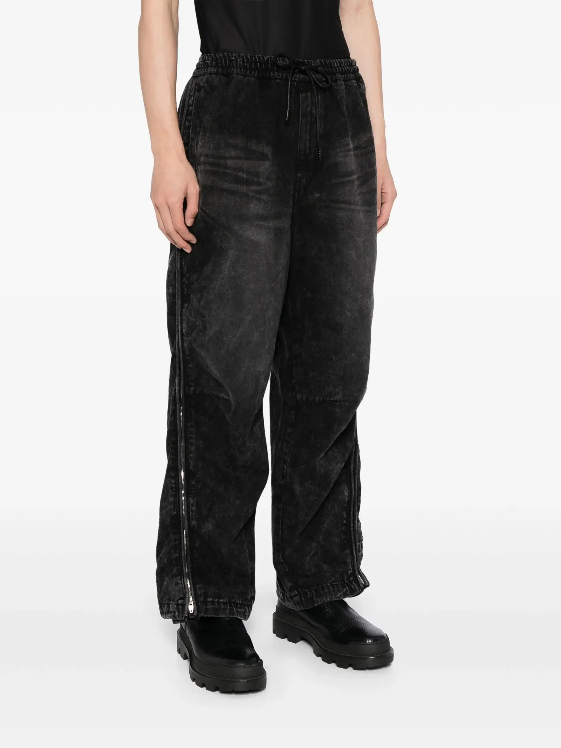 Juun.J Full Side-Zip Destroyed Denim Pants