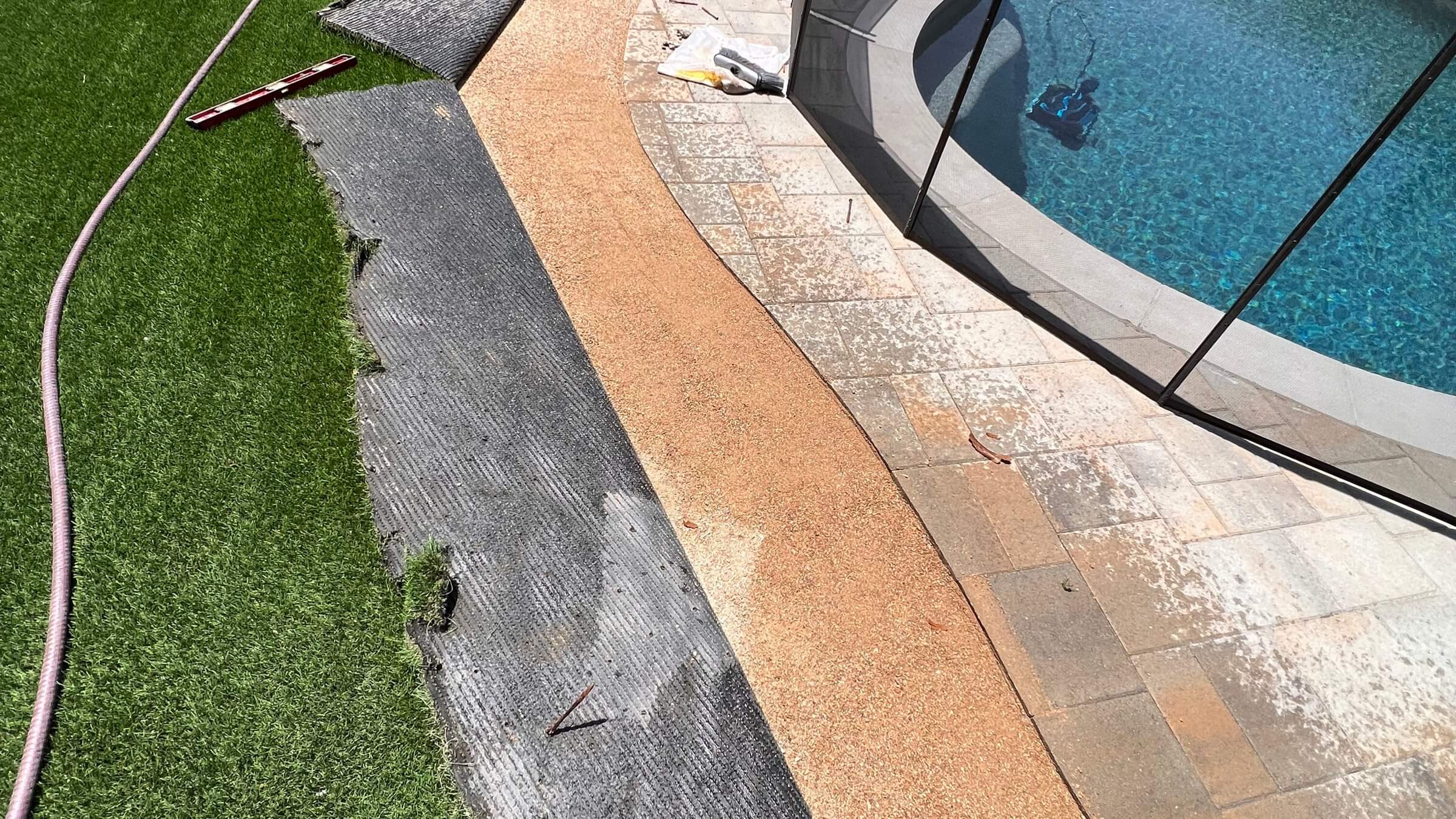 Artificial turf near the pool area
