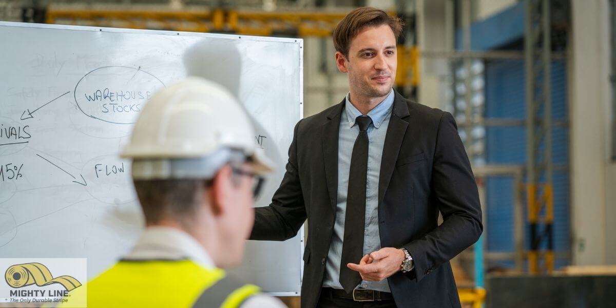 Boss discussing how to prepare warehouse for holiday demand to his team