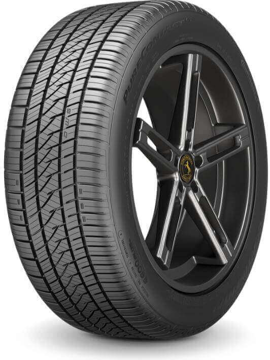 Front 3/4 view of the Continental Purecontact LS tire.