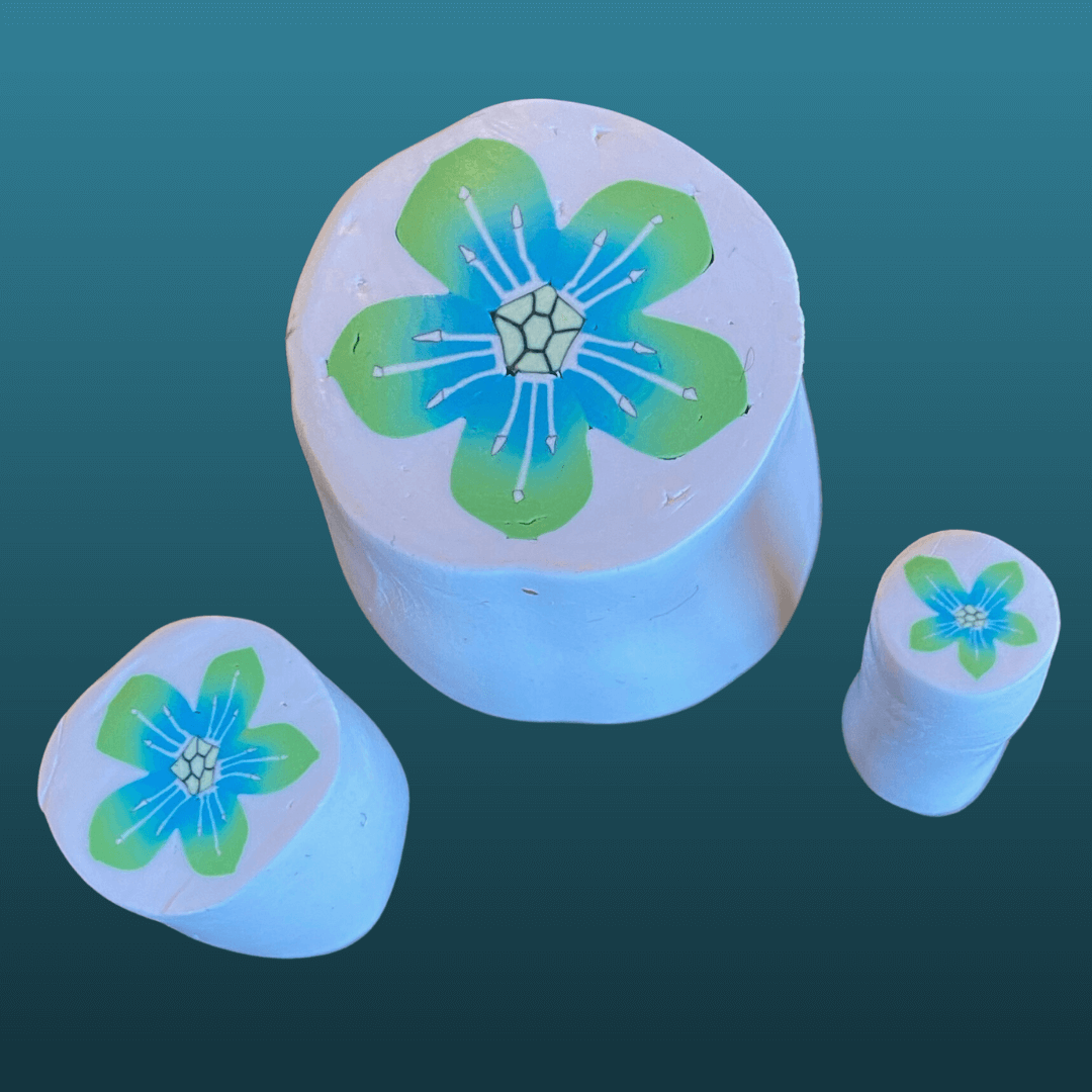 Three different sized of the reduced blue green flower cane.