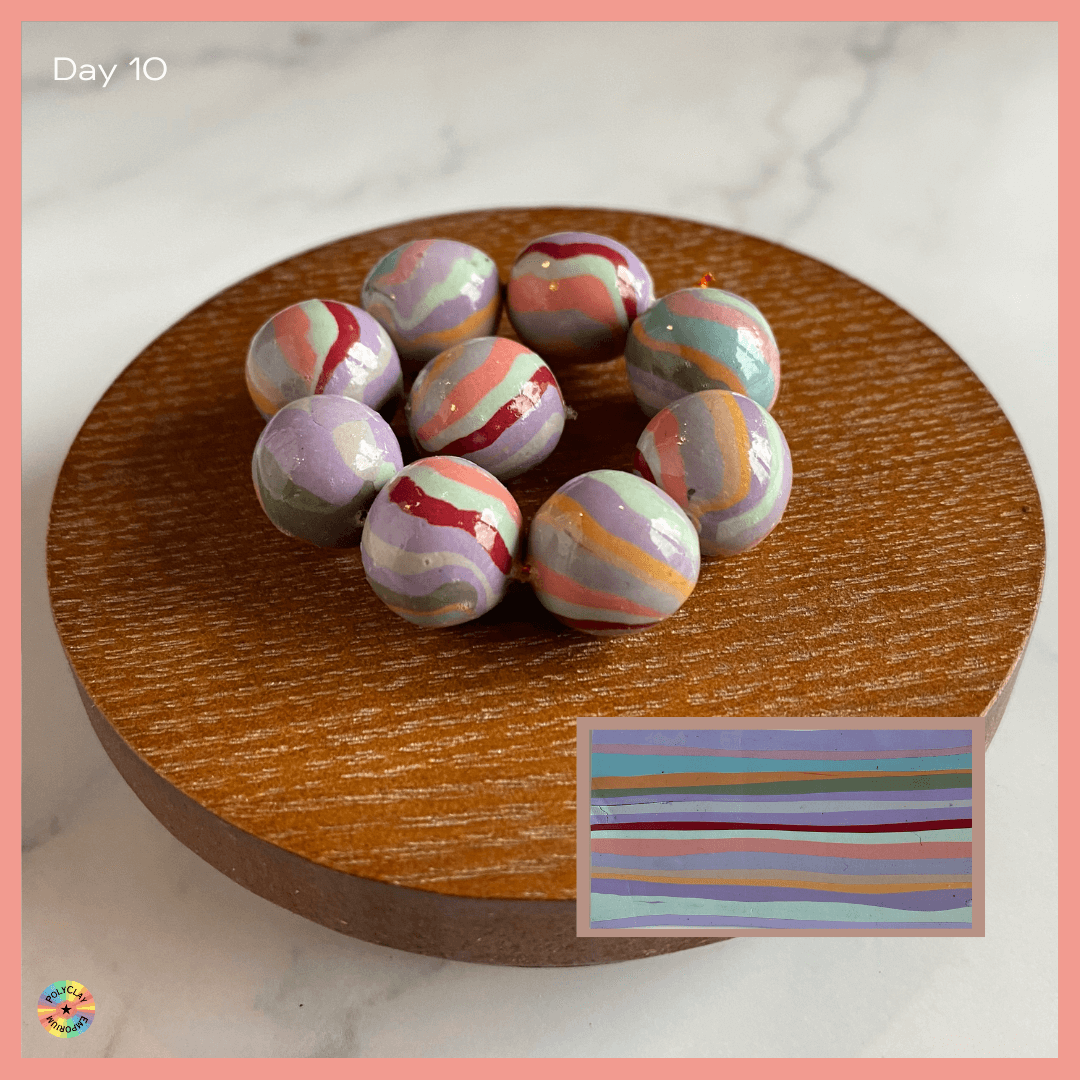 Polymer clay smokey pastel striped beads