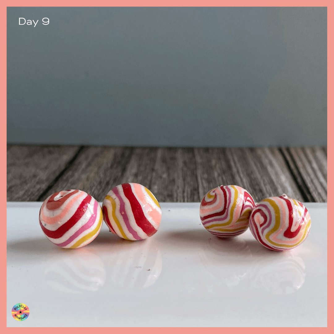 Polymer clay swirled stripey beads