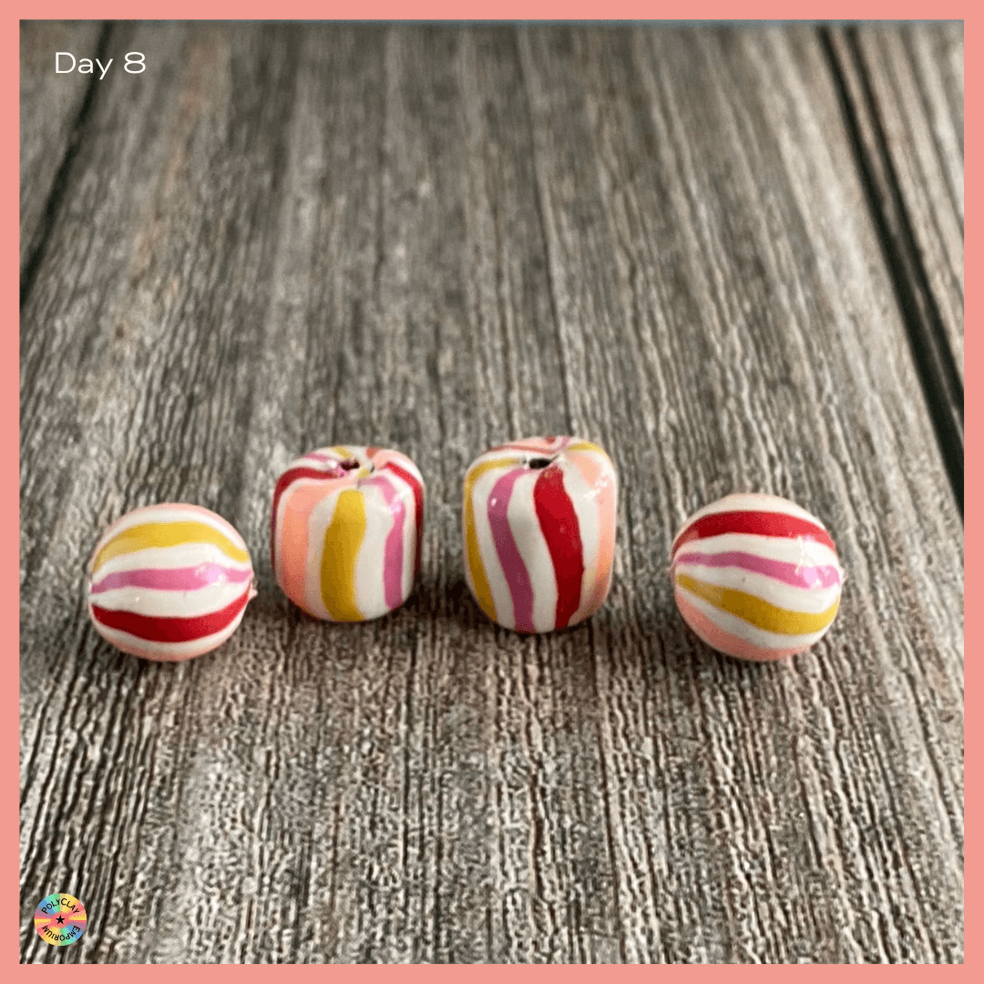 Polymer clay candy striped beads