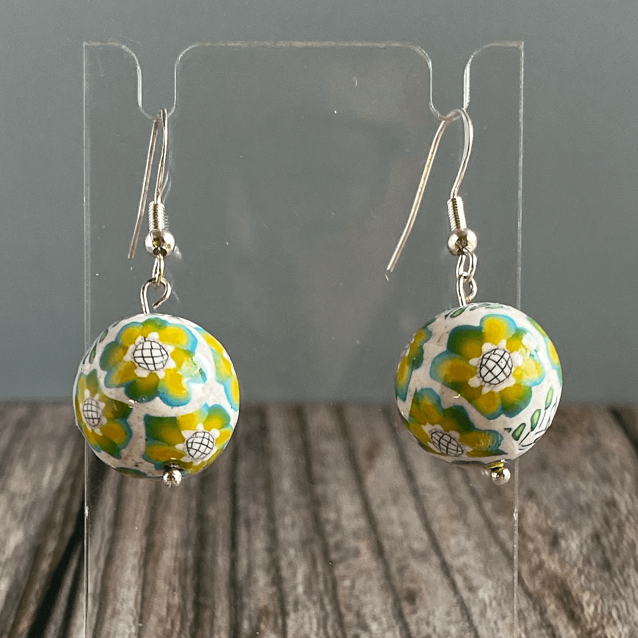Yellow Flower Polymer clay bead earrings