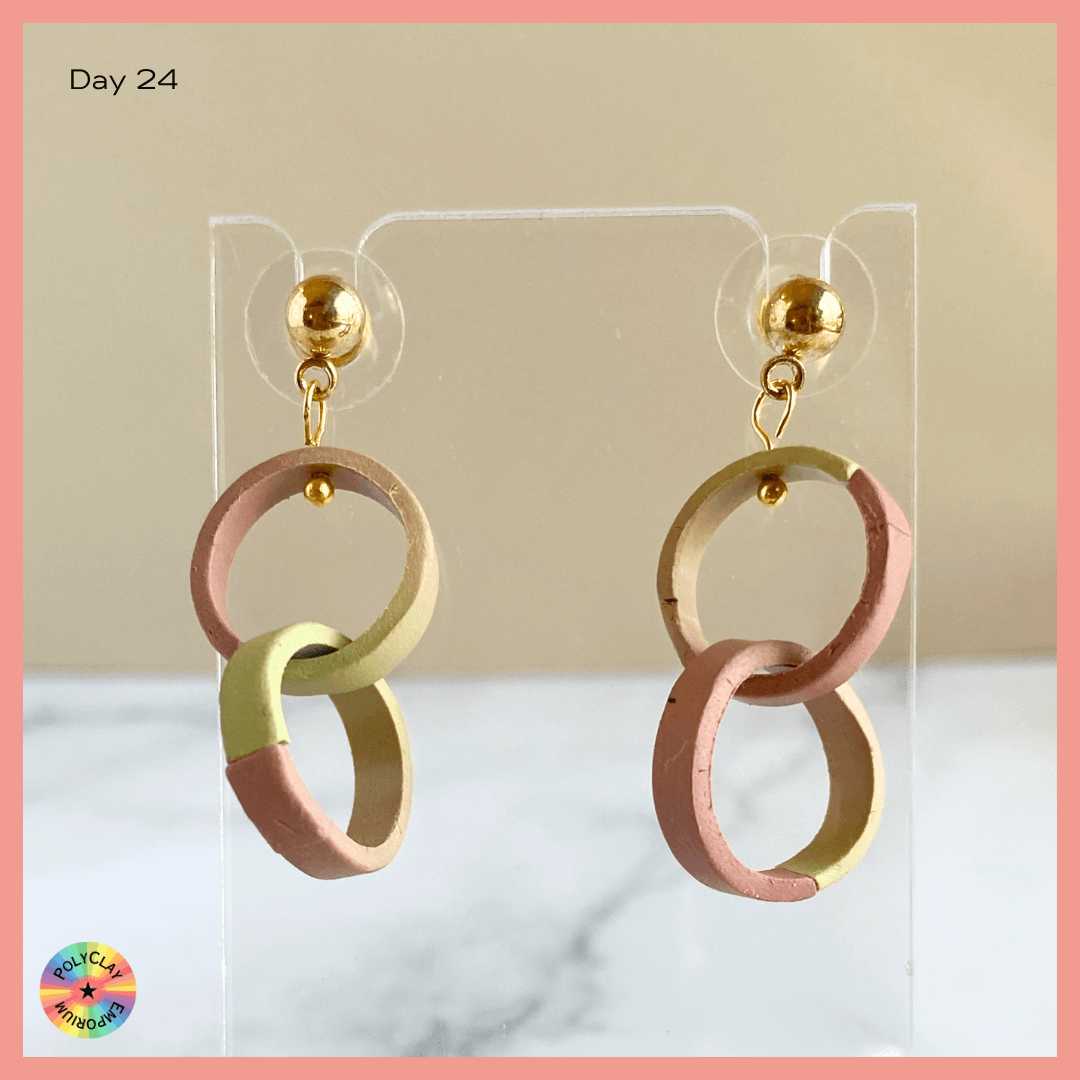 Olive to terracotta polymer clay skinner blend in double hoop earrings