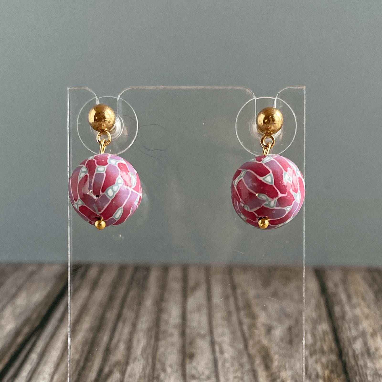 Polymer Clay pink geometric bead earrings