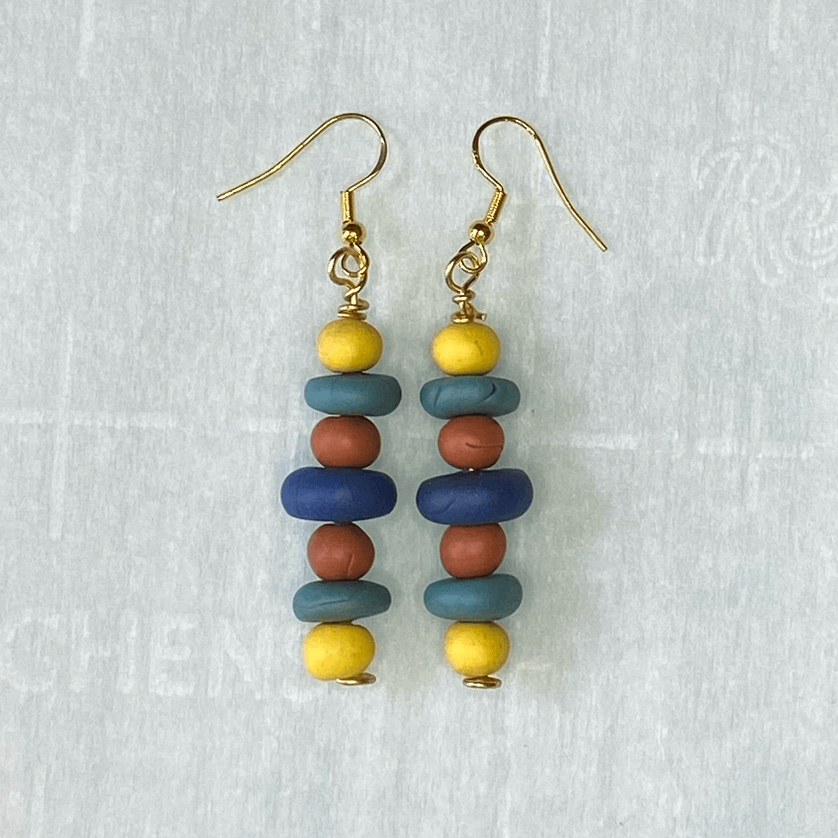 Another view of the finished polymer clay earrings. 