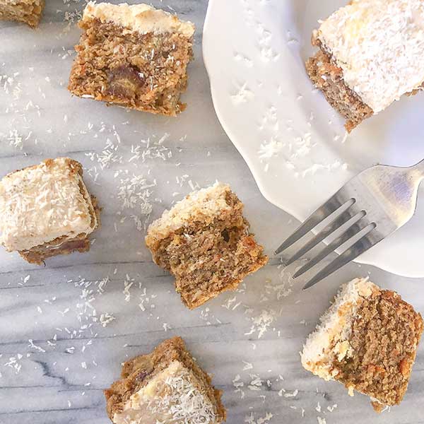 Banana Carrot Cake Bars with Cinnamon Cream Cheese Frosting, YES Gluten & Grain Free!