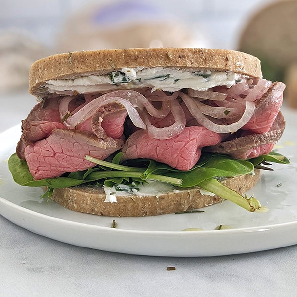 Roast Beef Sandwich with Herbed Goat Cheese & Marinated Onions