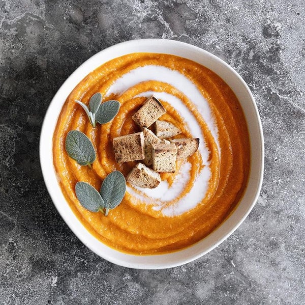 Creamy Roasted Garlic Sage Butternut Squash Soup with AWG Croutons