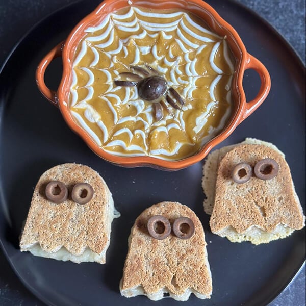 Spooky Butternut Squash Soup with Grilled Cheese Ghost