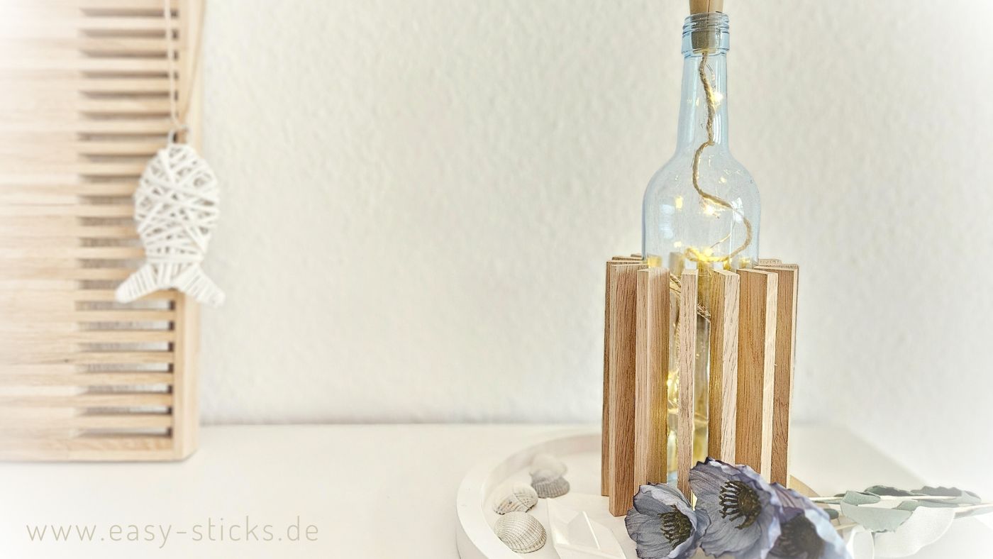 Basteln mit Holzklötzchen und Altglas - Ein Flaschenlicht