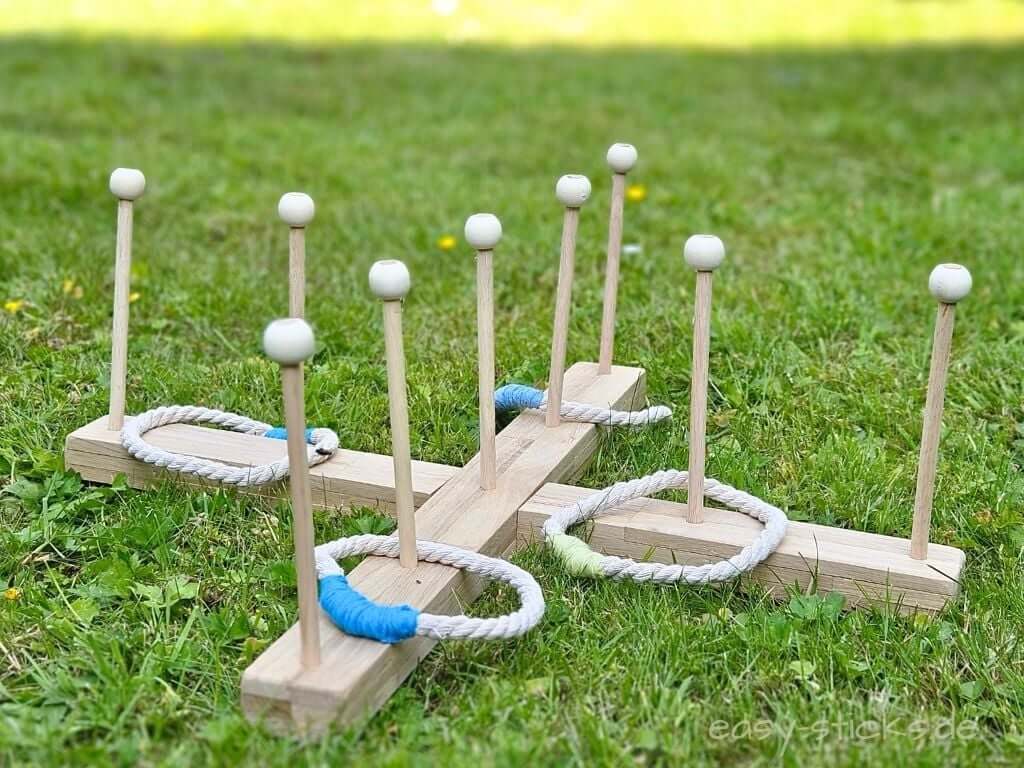 DIY Ringwurfspiel aus Holz im Garten