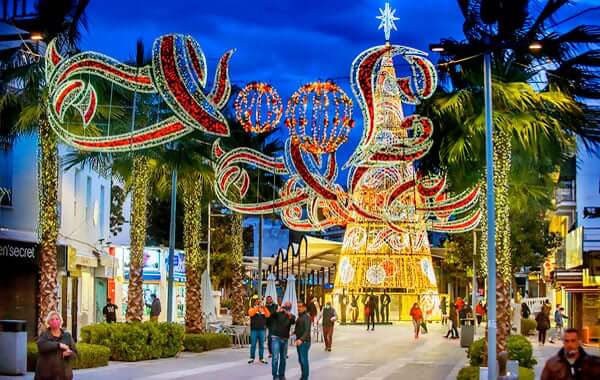 Christmas market stalls in Torremolinos town
centre