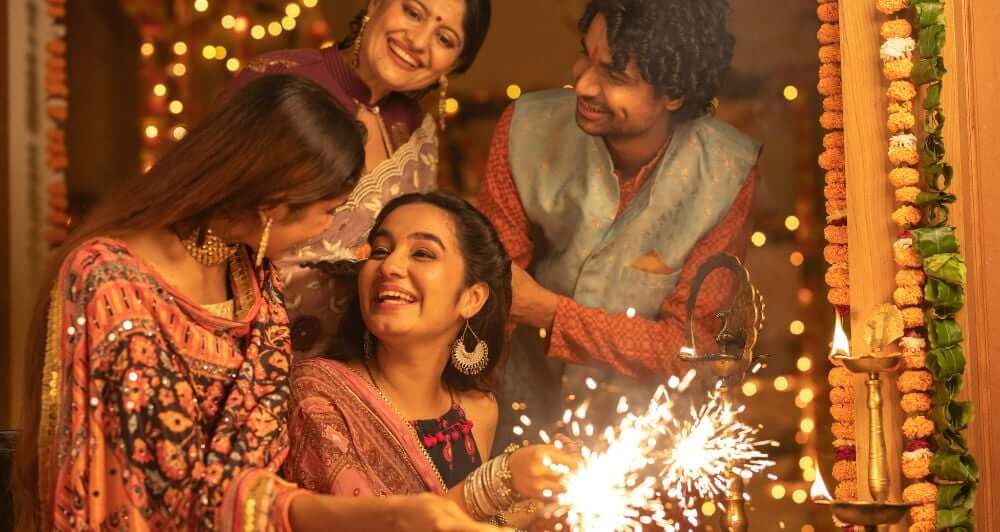 a family celebrating Diwali in there home