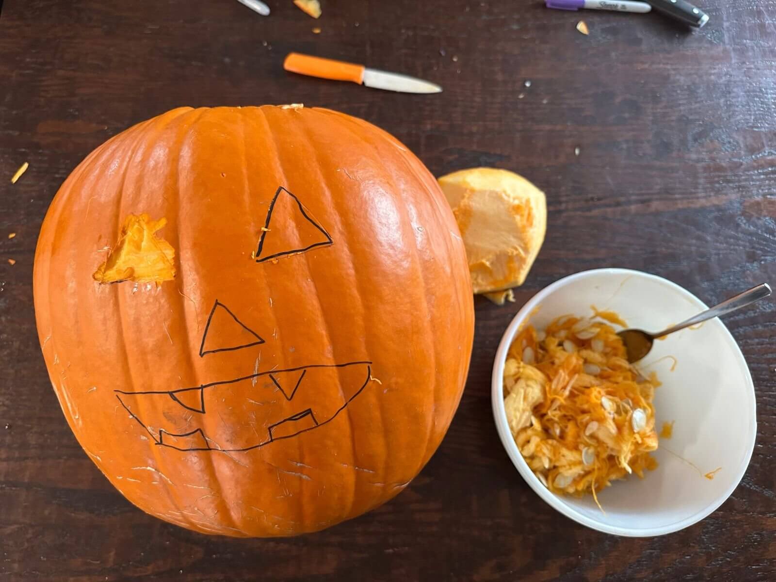pumpkin carving with chickens